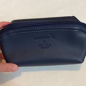 Shinola Dark Navy Blue Leather Cosmetic Bag